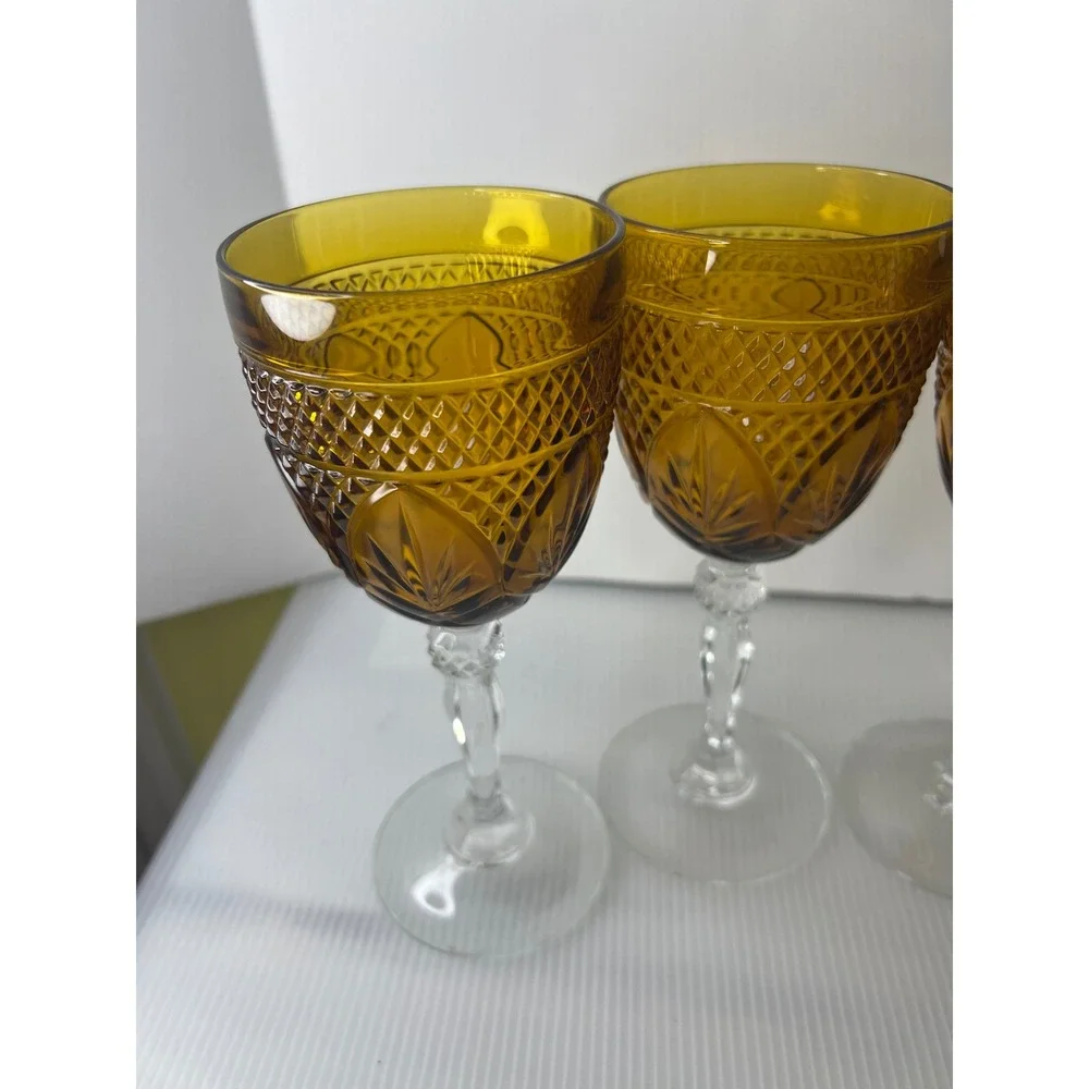 Vintage Cristal D'Arques Durand Antique Amber water/wine‎ goblet set of 4